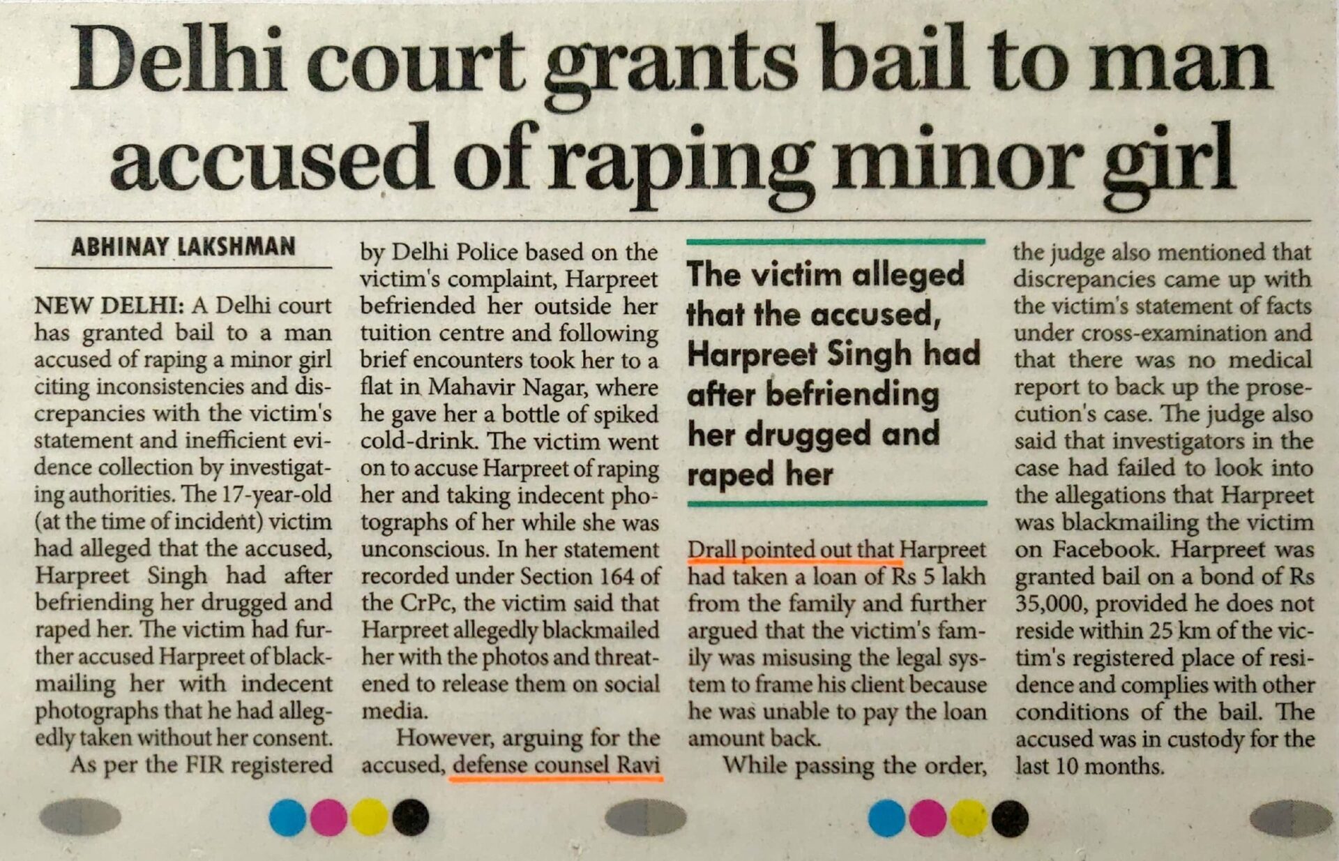 POCSO Case Bail - Falsely Implicated Monetary Dispute - Advocate Ravi Drall